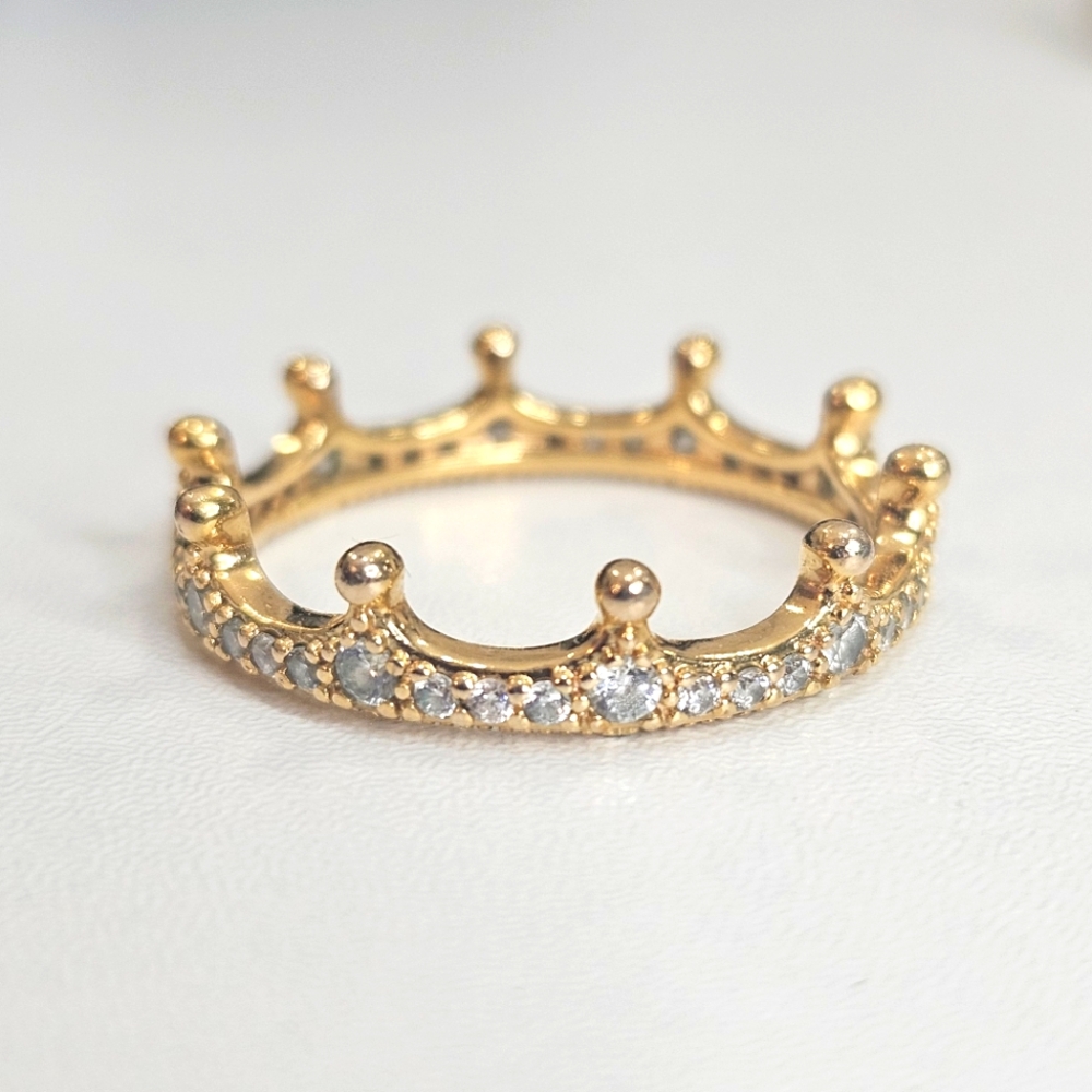 Pandora Shine Enchanted Crown Ring Size 10 US 925 18kt Gold Plated ALE 52 CZ